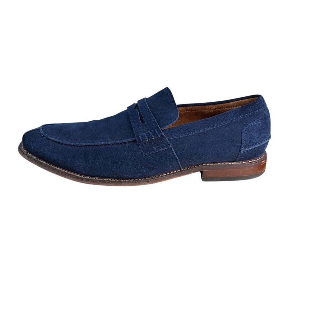 Stacy Adams Marlow Blue Suede Penny Loafers Mens 14.5 Moc Toe Dress Shoes